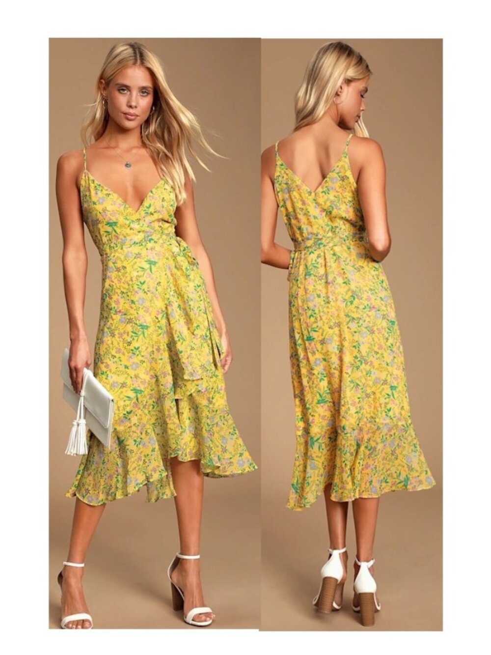 Lulus Alexandria Yellow Floral Print Midi Wrap Dress Size XL NWOT